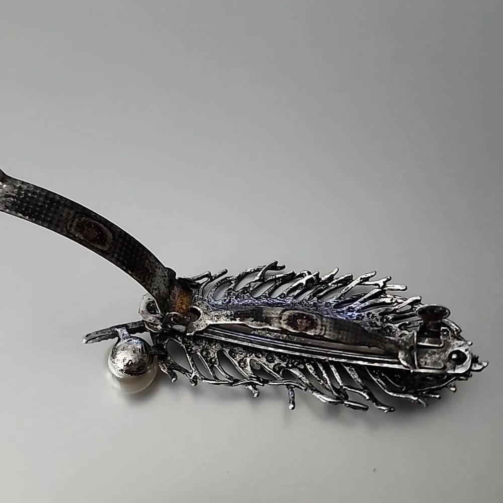SILVER and  BLUE  Feather Hair Accessory with Peacock Design